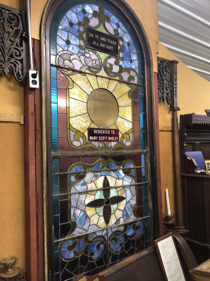 A stained glass window at the Clarke County Historical Museum.