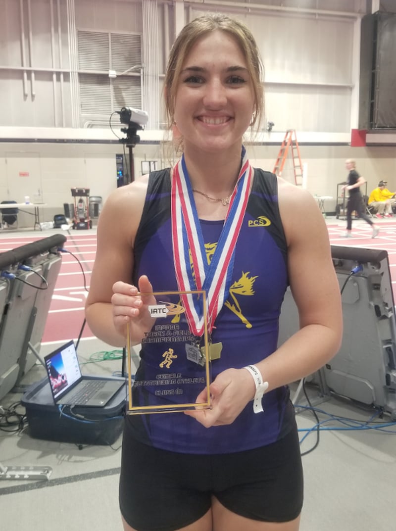 Leksi Gannon of Murray was named the 2024 Class 1A Most Outstanding Athlete of the Meet at the 2024 Iowa Track Coaches Association Indoor Championships at ISU on March 8.